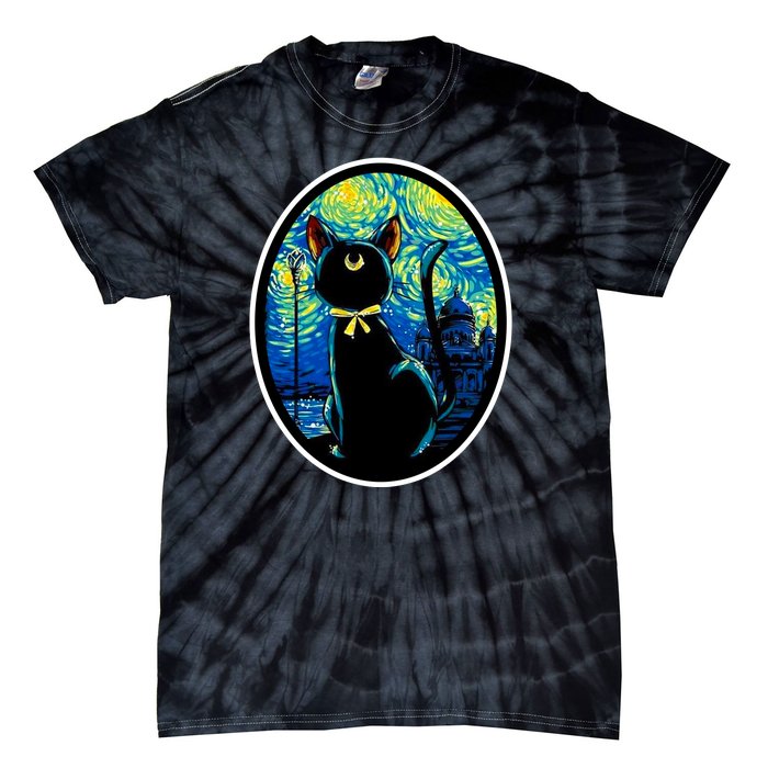 Sailor Moon Cat Starry Night Van Gogh Tie-Dye T-Shirt