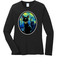 Sailor Moon Cat Starry Night Van Gogh Ladies Long Sleeve Shirt