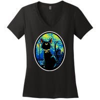 Sailor Moon Cat Starry Night Van Gogh Women's V-Neck T-Shirt