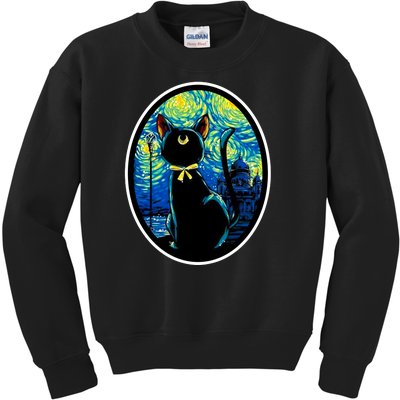 Sailor Moon Cat Starry Night Van Gogh Kids Sweatshirt