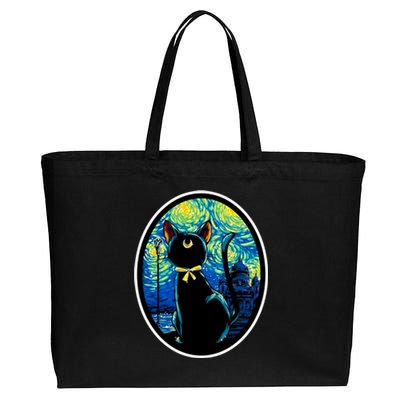 Sailor Moon Cat Starry Night Van Gogh Cotton Canvas Jumbo Tote