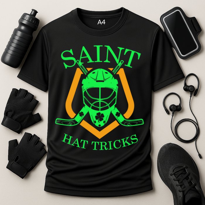 Saint Hat Tricks Funny Hockey St Patricks Day Cooling Performance Crew T-Shirt