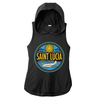 Saint Lucia Caribbean Paradise Ladies PosiCharge Tri-Blend Wicking Draft Hoodie Tank