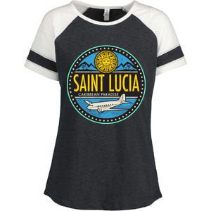 Saint Lucia Caribbean Paradise Enza Ladies Jersey Colorblock Tee