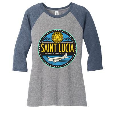 Saint Lucia Caribbean Paradise Women's Tri-Blend 3/4-Sleeve Raglan Shirt