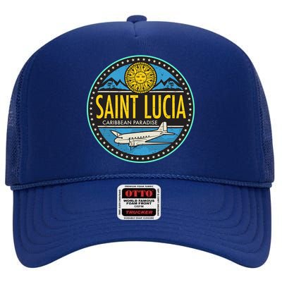 Saint Lucia Caribbean Paradise High Crown Mesh Back Trucker Hat