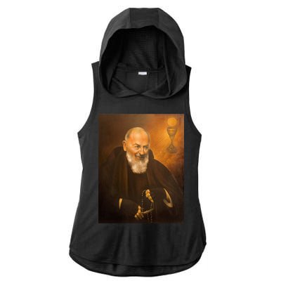 Saint Padre Pio Ladies PosiCharge Tri-Blend Wicking Draft Hoodie Tank