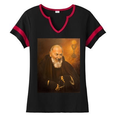 Saint Padre Pio Ladies Halftime Notch Neck Tee