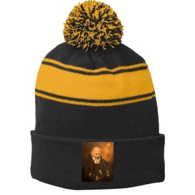 Saint Padre Pio Stripe Pom Pom Beanie