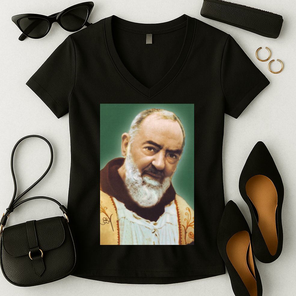 Saint Padre Pio Art Women's V-Neck T-Shirt