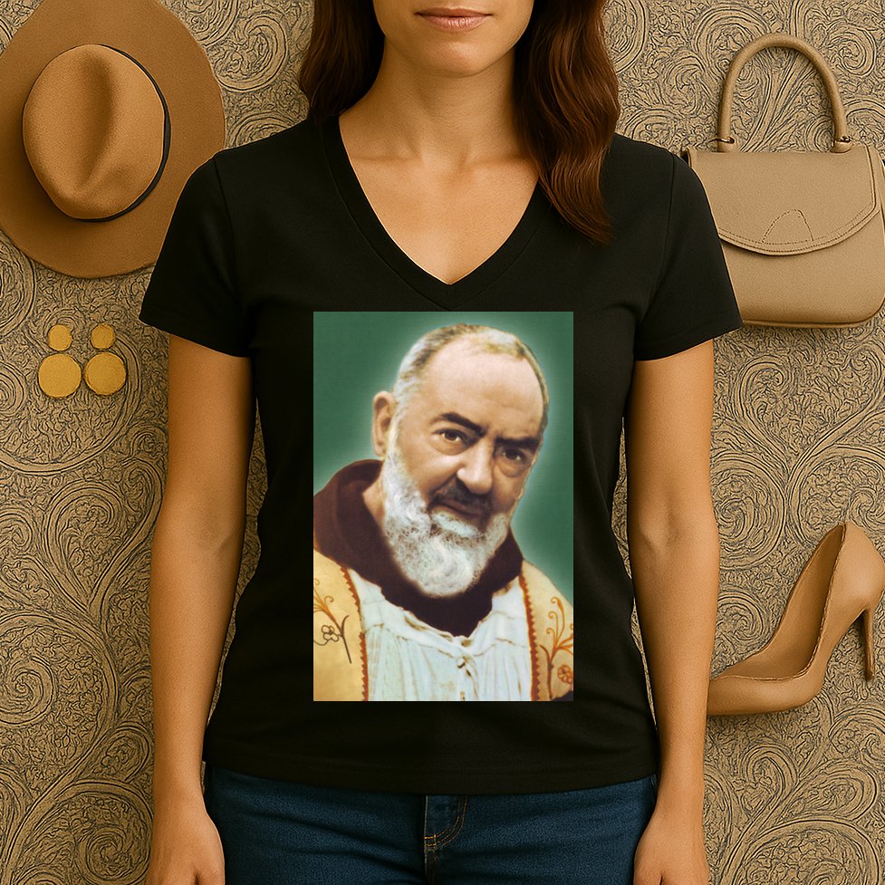 Saint Padre Pio Art Women's V-Neck T-Shirt