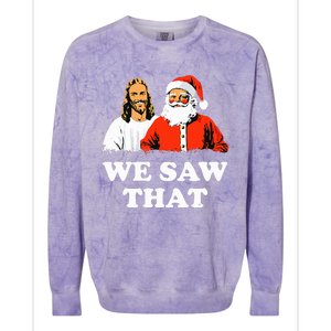 Santa And Jesus We Saw That Merry Christmas Funny Christian Colorblast Crewneck Sweatshirt