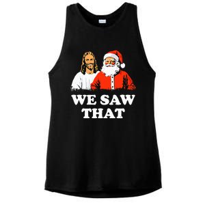 Santa And Jesus We Saw That Merry Christmas Funny Christian Ladies PosiCharge Tri-Blend Wicking Tank