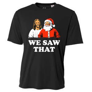 Santa And Jesus We Saw That Merry Christmas Funny Christian Cooling Performance Crew T-Shirt