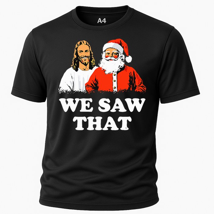 Santa And Jesus We Saw That Merry Christmas Funny Christian Cooling Performance Crew T-Shirt