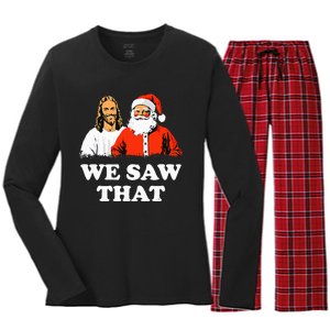 Santa And Jesus We Saw That Merry Christmas Funny Christian Women's Long Sleeve Flannel Pajama Set 