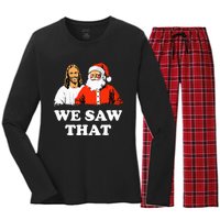 Santa And Jesus We Saw That Merry Christmas Funny Christian Women's Long Sleeve Flannel Pajama Set 