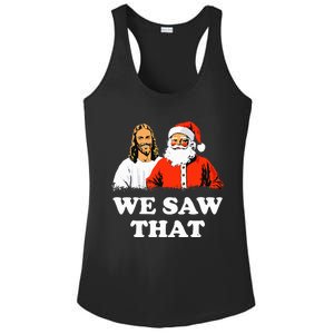 Santa And Jesus We Saw That Merry Christmas Funny Christian Ladies PosiCharge Competitor Racerback Tank