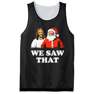 Santa And Jesus We Saw That Merry Christmas Funny Christian Mesh Reversible Basketball Jersey Tank