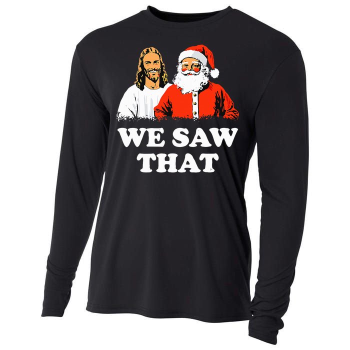 Santa And Jesus We Saw That Merry Christmas Funny Christian Cooling Performance Long Sleeve Crew