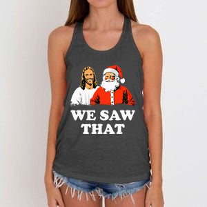 Santa And Jesus We Saw That Merry Christmas Funny Christian Women's Knotted Racerback Tank