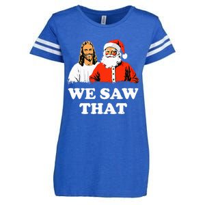 Santa And Jesus We Saw That Merry Christmas Funny Christian Enza Ladies Jersey Football T-Shirt