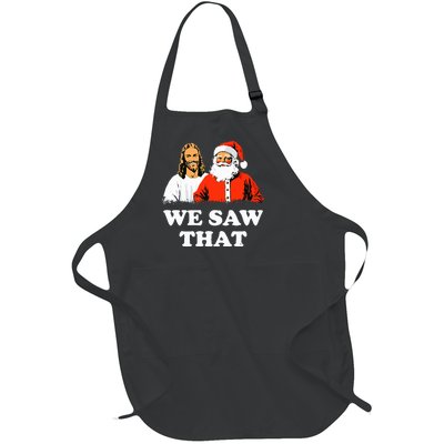 Santa And Jesus We Saw That Merry Christmas Funny Christian Full-Length Apron With Pockets