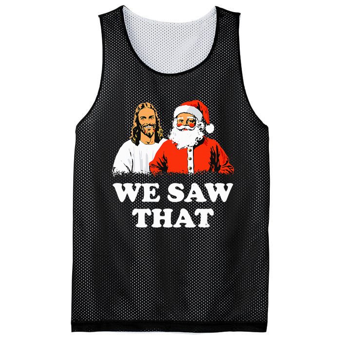 Santa And Jesus We Saw That Merry Christmas Funny Christian Mesh Reversible Basketball Jersey Tank