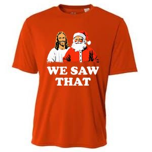 Santa And Jesus We Saw That Merry Christmas Cooling Performance Crew T-Shirt