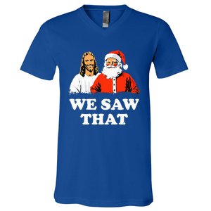 Santa And Jesus We Saw That Merry Christmas V-Neck T-Shirt