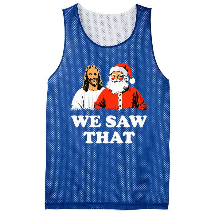 Santa And Jesus We Saw That Merry Christmas Mesh Reversible Basketball Jersey Tank