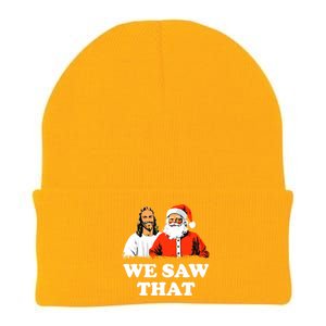 Santa And Jesus We Saw That Merry Christmas Funny Christian Knit Cap Winter Beanie