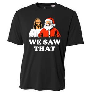 Santa And Jesus We Saw That Merry Christmas Funny Christian Cooling Performance Crew T-Shirt