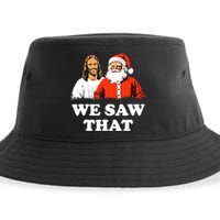 Santa And Jesus We Saw That Merry Christmas Funny Christian Sustainable Bucket Hat