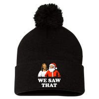 Santa And Jesus We Saw That Merry Christmas Funny Christian Pom Pom 12in Knit Beanie