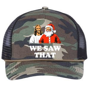 Santa And Jesus We Saw That Merry Christmas Funny Christian Retro Rope Trucker Hat Cap