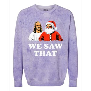 Santa And Jesus We Saw That Merry Christmas Funny Christian Colorblast Crewneck Sweatshirt