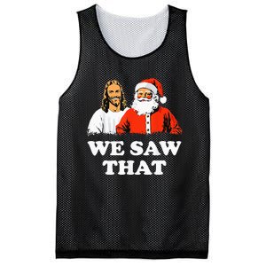 Santa And Jesus We Saw That Merry Christmas Funny Christian Mesh Reversible Basketball Jersey Tank