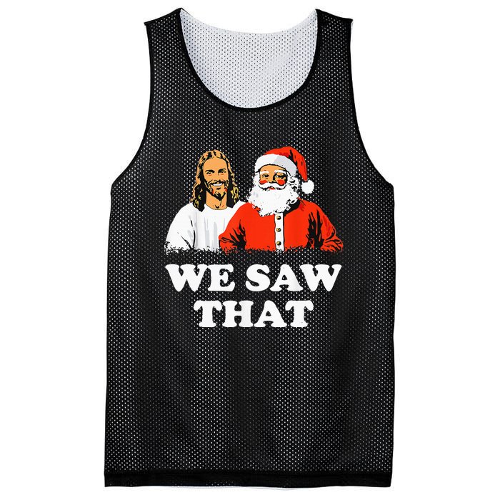 Santa And Jesus We Saw That Merry Christmas Funny Christian Mesh Reversible Basketball Jersey Tank