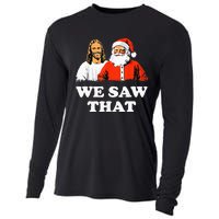 Santa And Jesus We Saw That Merry Christmas Funny Christian Cooling Performance Long Sleeve Crew