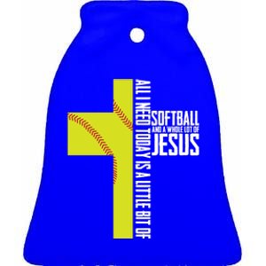 Softball And Jesus Gift Sport Religious Ceramic Bell Ornament