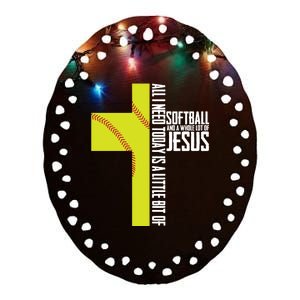 Softball And Jesus Gift Sport Religious Ceramic Oval Ornament