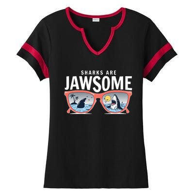 Sharks Are Jawsome Sunglasses Beach Ocean Week Ladies Halftime Notch Neck Tee