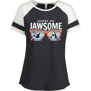 Sharks Are Jawsome Sunglasses Beach Ocean Week Enza Ladies Jersey Colorblock Tee