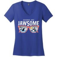 Sharks Are Jawsome Sunglasses Beach Ocean Week Women's V-Neck T-Shirt