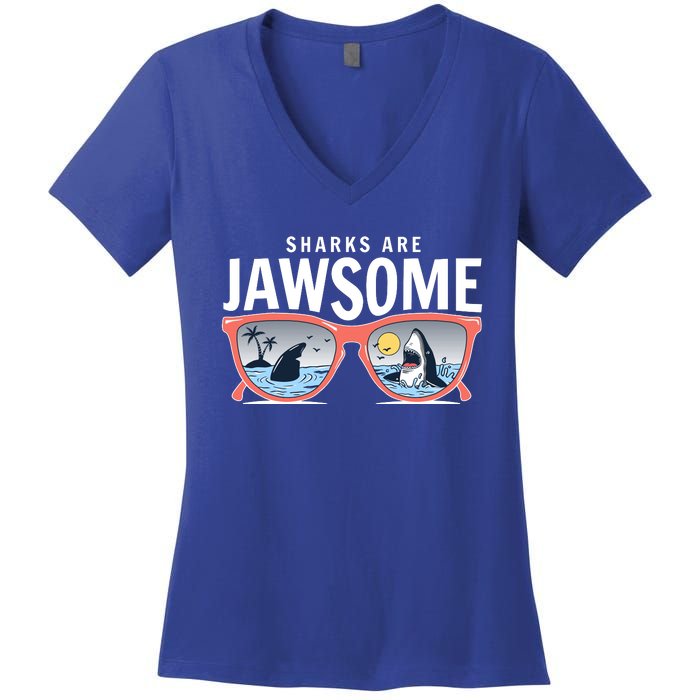 Sharks Are Jawsome Sunglasses Beach Ocean Week Women's V-Neck T-Shirt