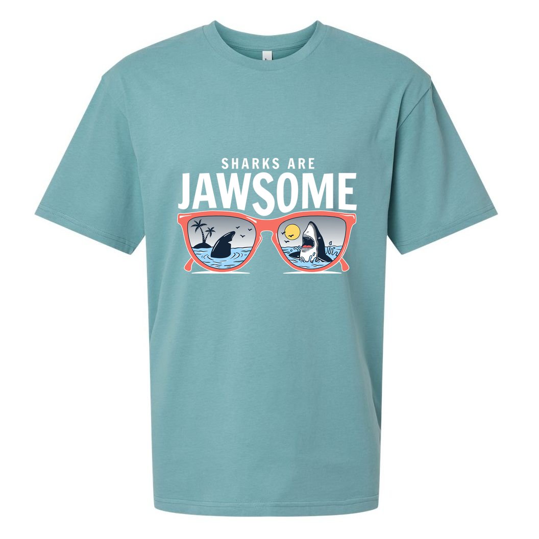 Sharks Are Jawsome Sunglasses Beach Ocean Week Sueded Cloud Jersey T-Shirt