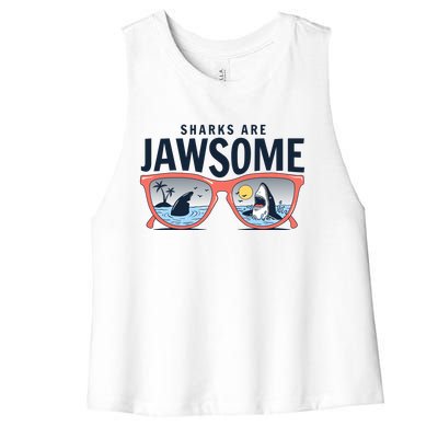 Sharks Are Jawsome Sunglasses Beach Ocean Week Women's Racerback Cropped Tank