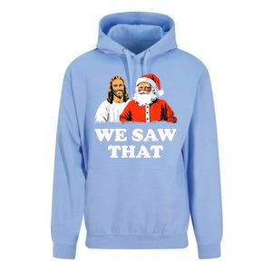 Santa And Jesus We Saw That Merry Christmas Funny Christian Cute Gift Unisex Surf Hoodie