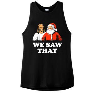 Santa And Jesus We Saw That Merry Christmas Funny Christian Gift Ladies PosiCharge Tri-Blend Wicking Tank